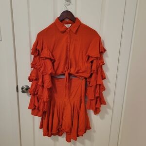 Unique Vintage Red Long Sleeve Set